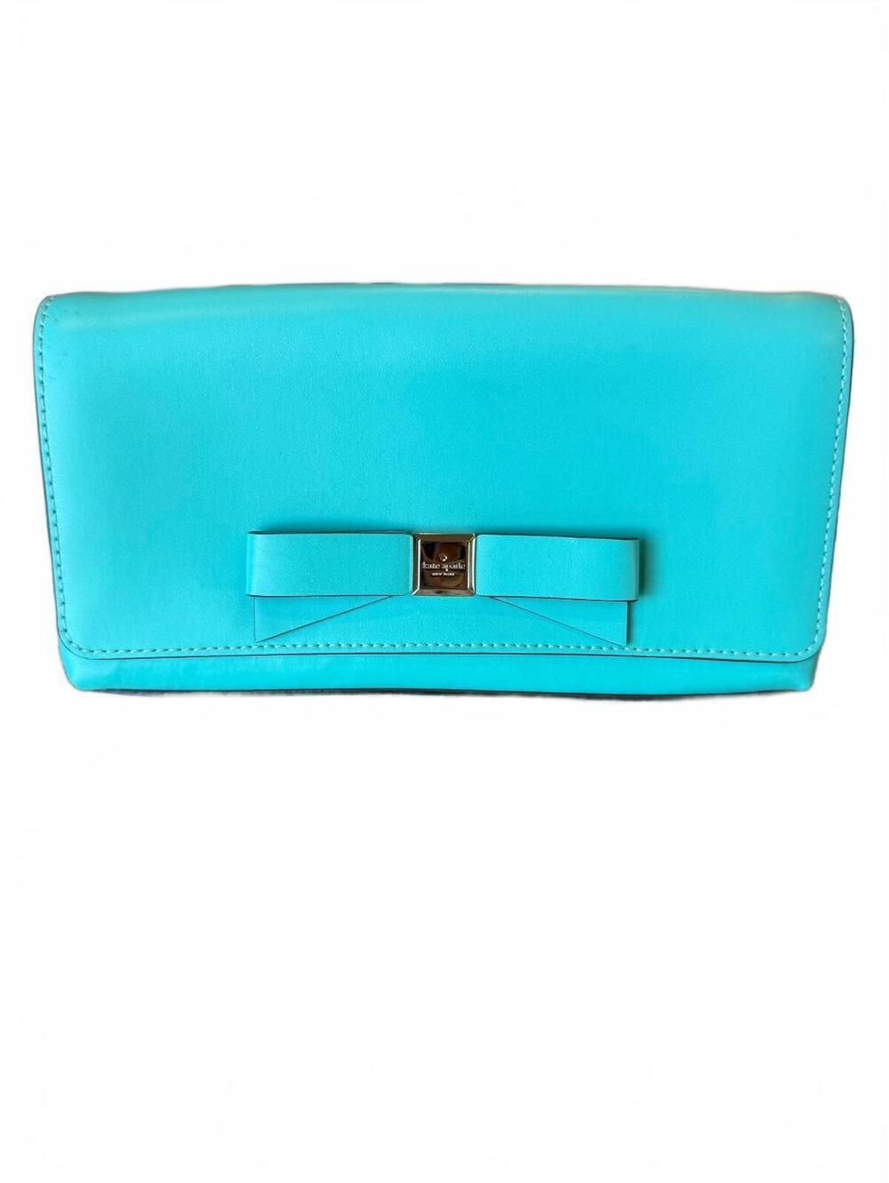 Kate Spade Montford Park Tiffany Blue Leather Zip Clutch